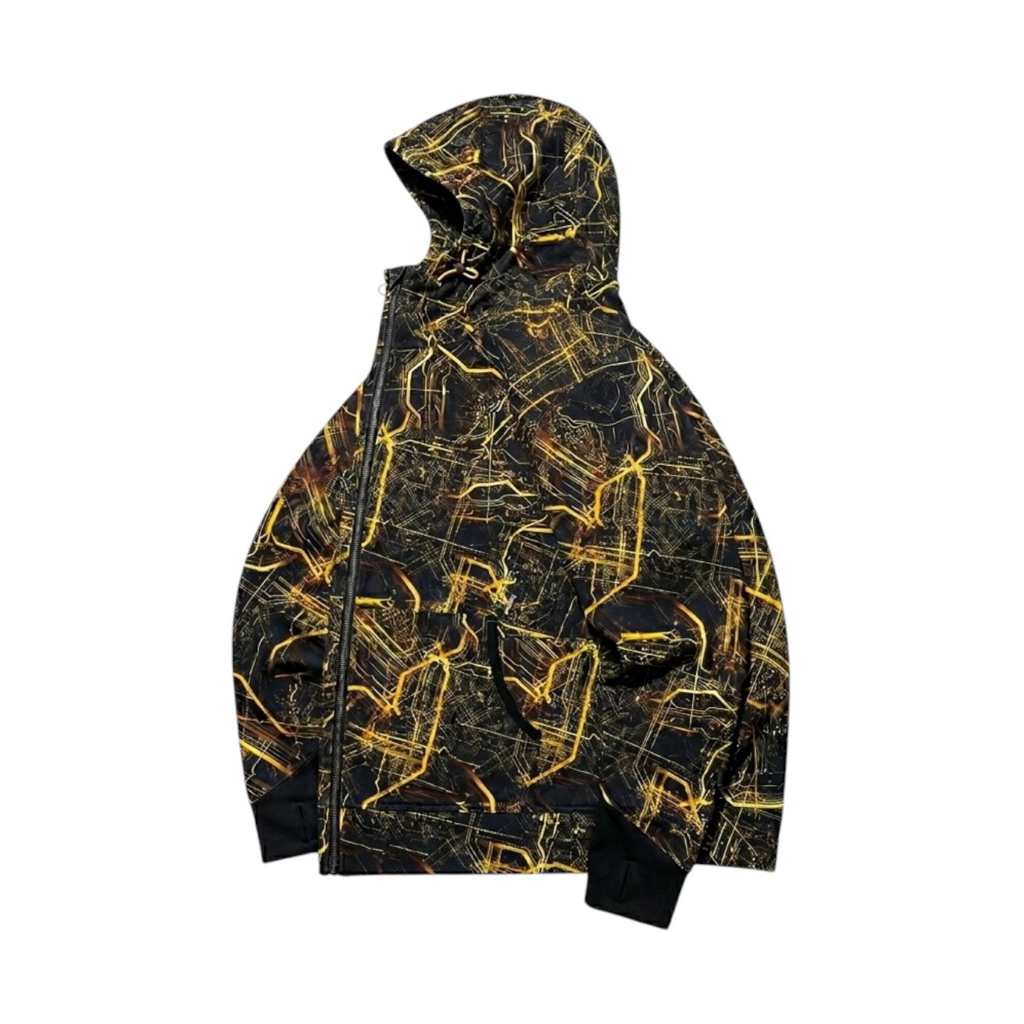 “FIND-OUT” Shoftshell Jacket Black & Yellow Pattern