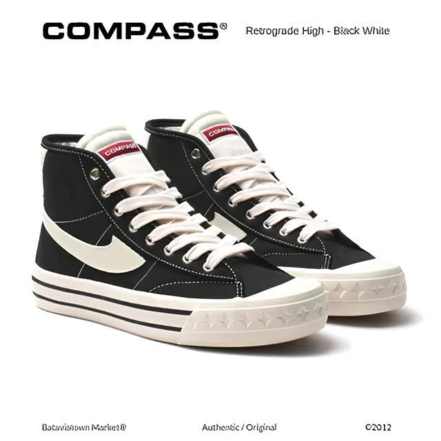 Promo Sepatu Compass Retrograde High Black White Sneakers Compass Retrograde High Black White