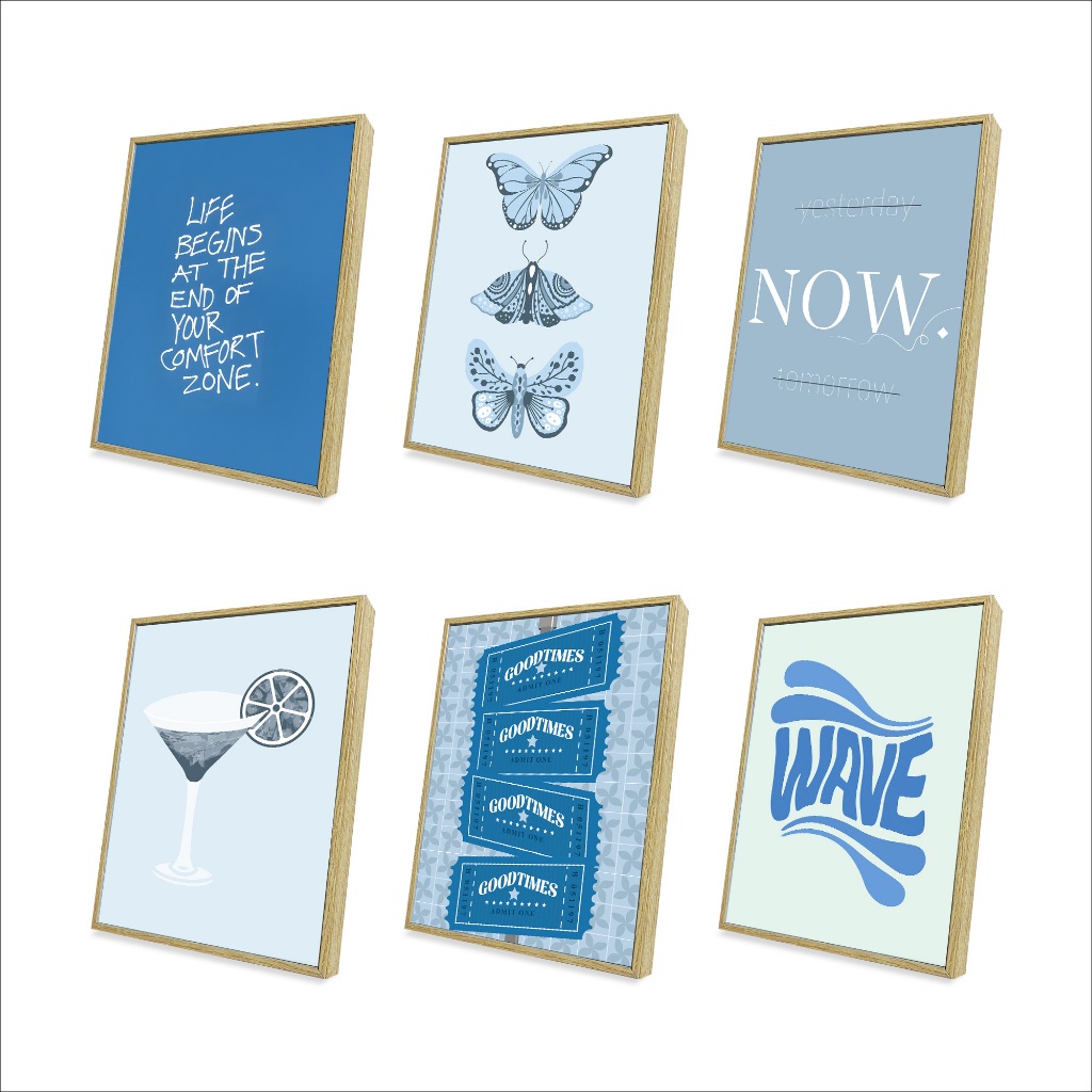 Poster Dinding Dekorasi Wall Art Aesthetic Pajangan Kamar Tone Warna Biru C05