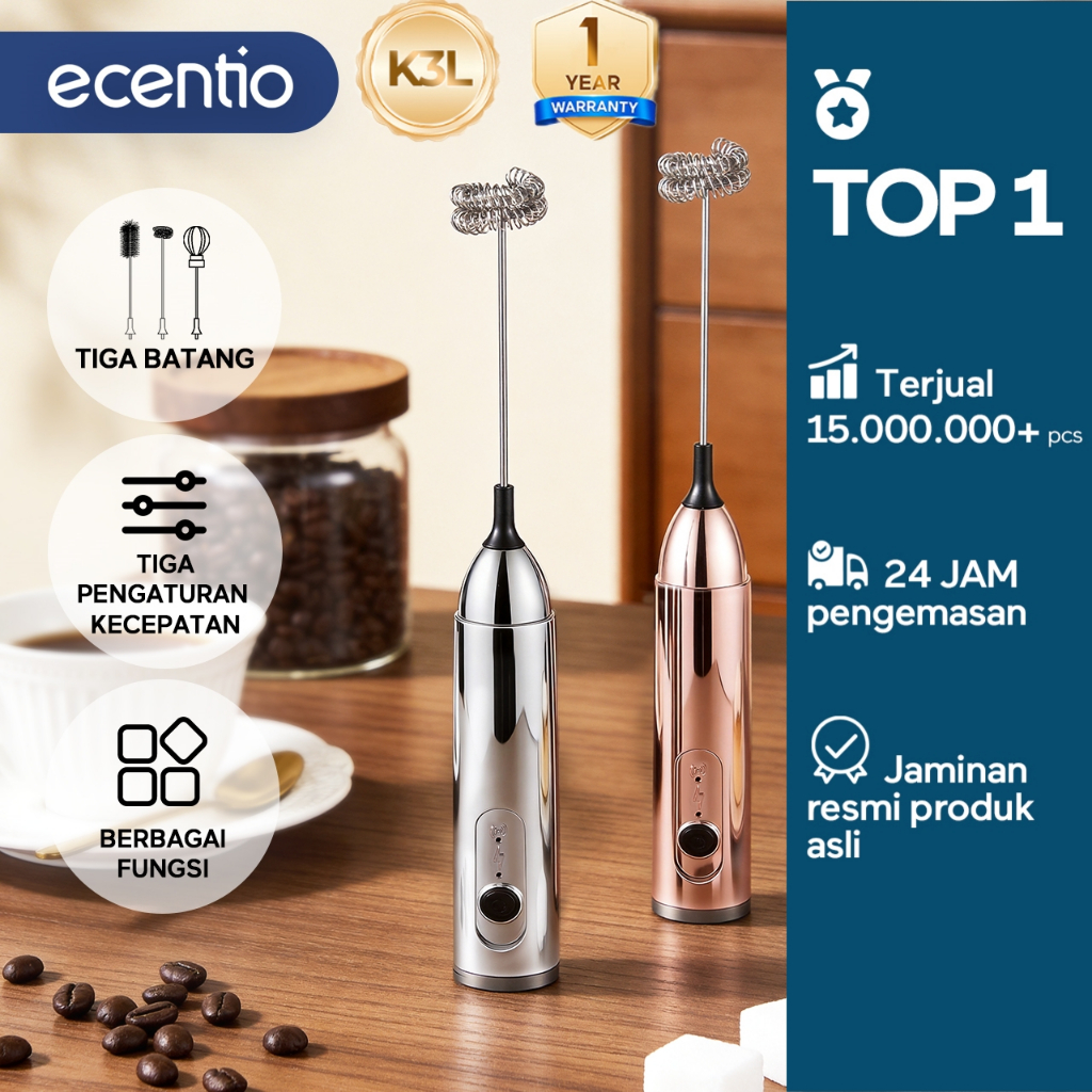 ecentio Mixer Mini, Mixer Kue Dan Roti Pengocok Elektrik Silver Anti Karat Kapasitas Besar 13000 Rpm