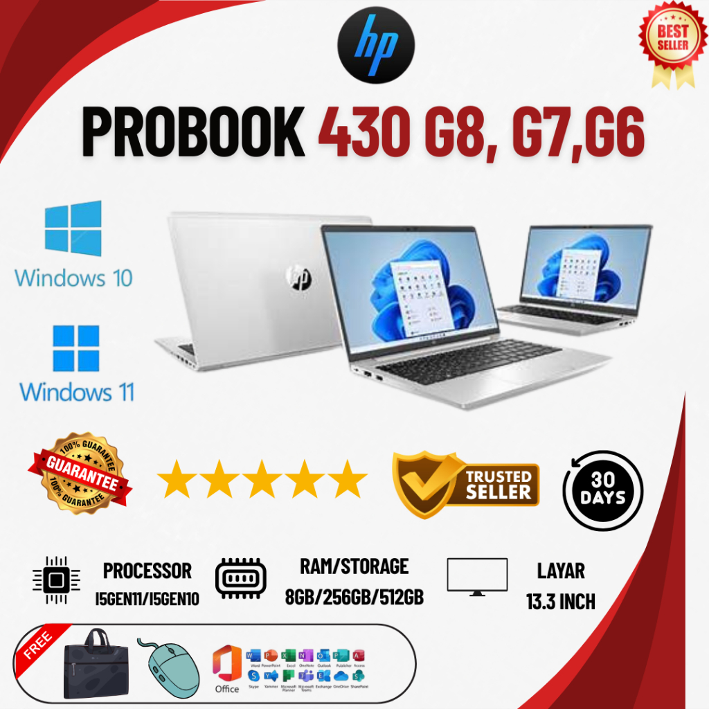 Laptop Hp Probook 430 G8/G7/G6 Intel Core i5Gen11 / i5Gen10 | Ram 8GB /16GB | SSD 128GB / 256GB / 51
