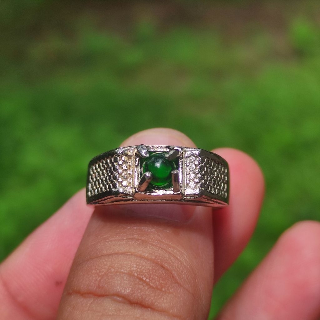 Cincin batu akik geliga lipan hijau ring alpaka super anti karat.