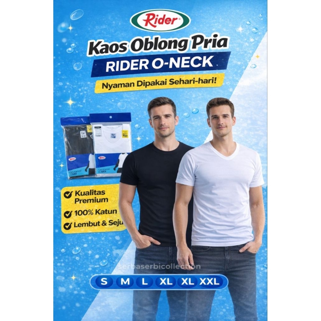 Kaos Oblong Pria Rider O-Neck Premium 100% Katun Adem | Kaos Dalaman Cowok Nyaman S-XXL