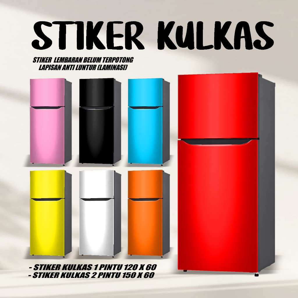 Stiker Kulkas Glossy Motif POLOS 1 Pintu 2 Pintu Standar 60x120cm 60x150cm Tahan Air, Tahan Panas, A