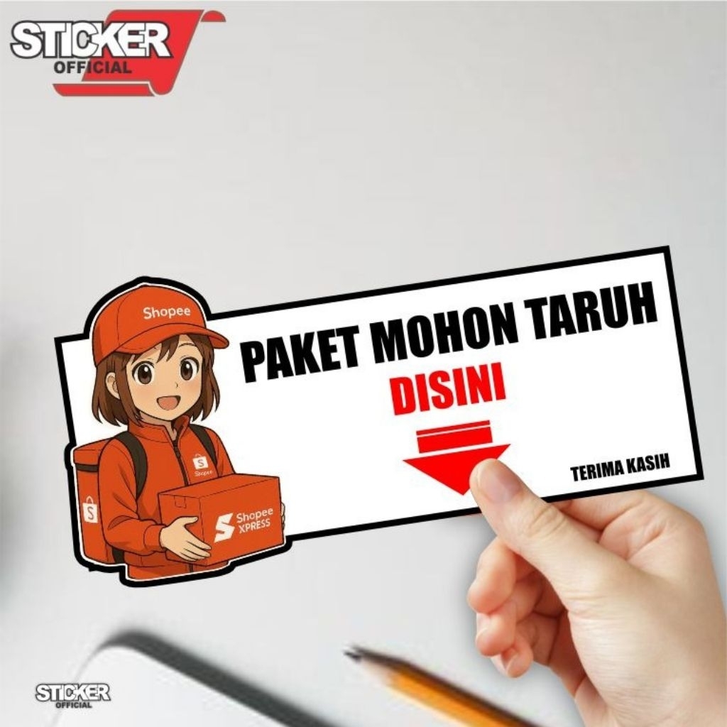 paket mohon taruh disini, stiker tanda paket, stiker tidak bisa pudar mau pun rusak.