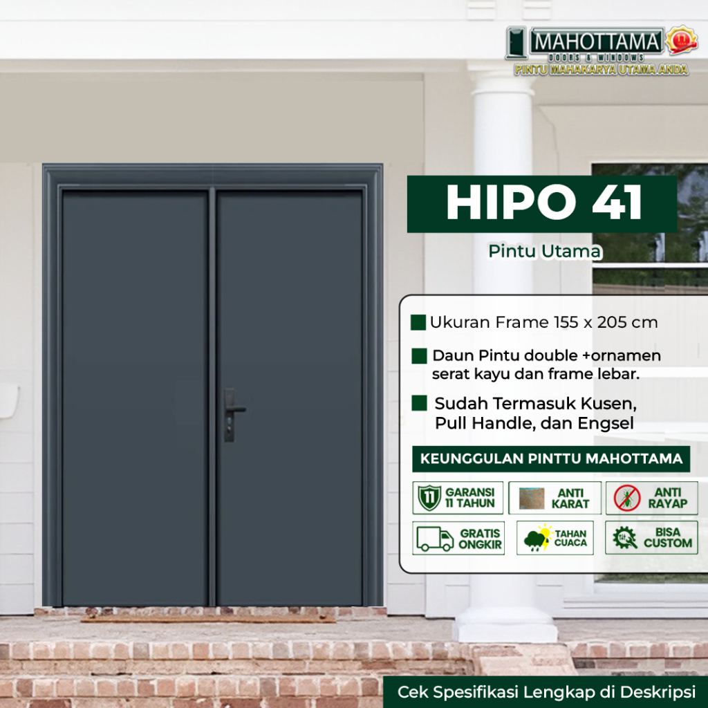 MAHOTTAMA MAS41 - Pintu Rumah Kamar Tidur Kamar Mandi Aluminium 80 x 200 cm
