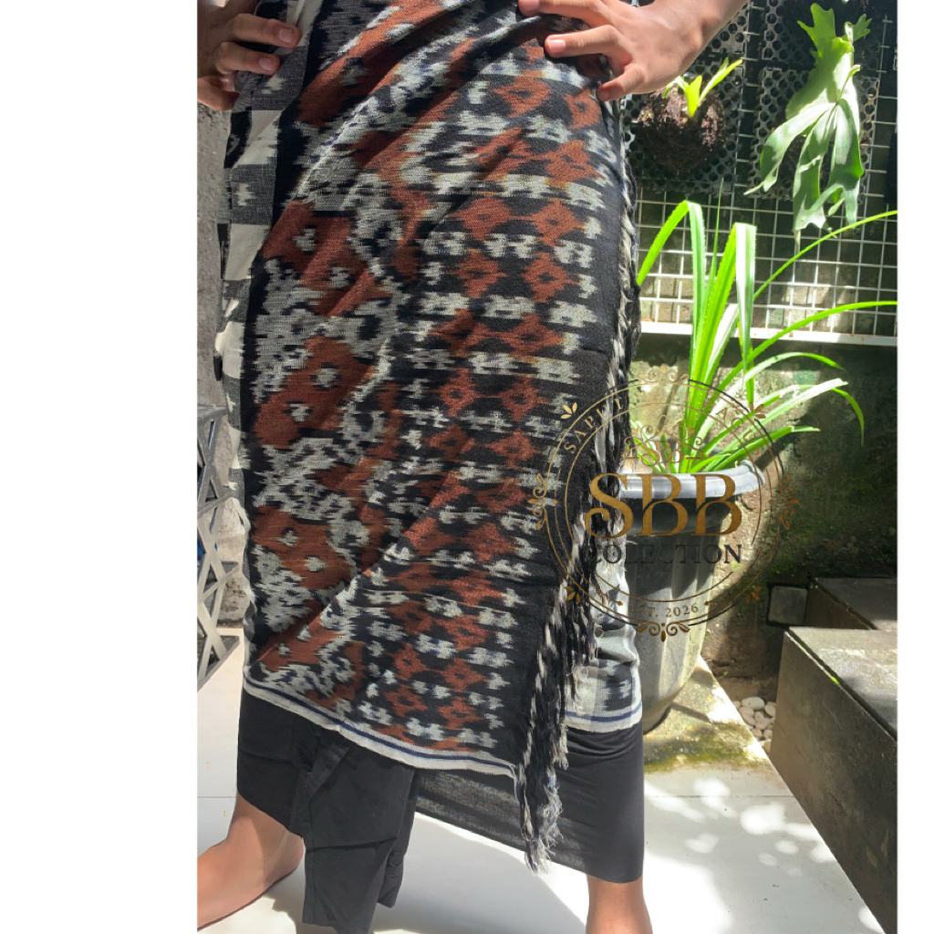 Kamen + Saput Bali Blanket Tenun Terbaru All Size-Hitam Kotak