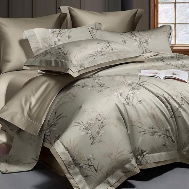 BIOSIBEDDING SPREI BEDCOVER SUTRA 100s MOTIF BUNGA VINTAGE HIJAU CUSTOM SIZE - SPREI QUILT COVER DUV