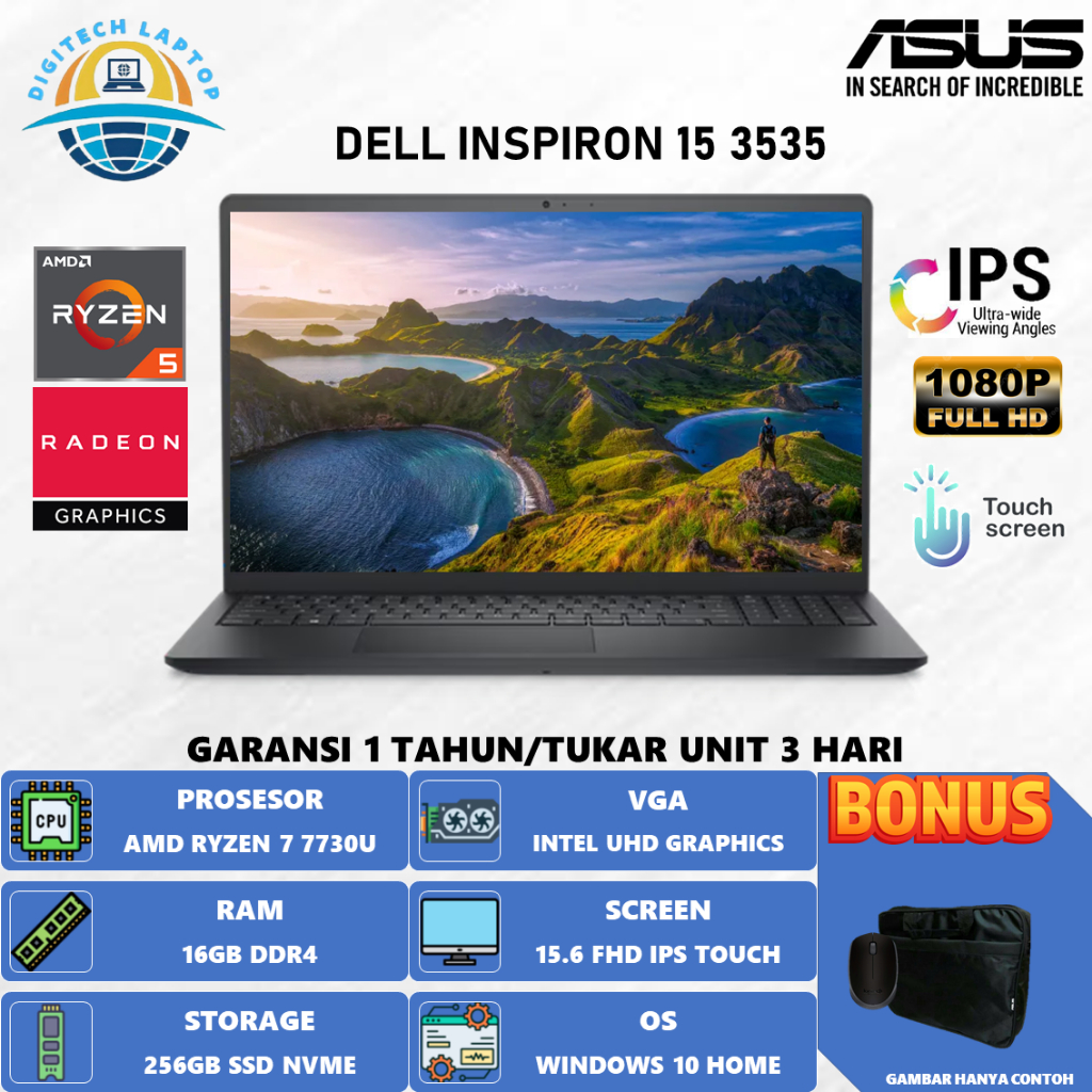 PROMO Laptop Dell Inspiron 15 3535 Amd Ryzen 7 7730U 32GB 2TB SSD 15.6 Full HD Windows 11 Home NEW