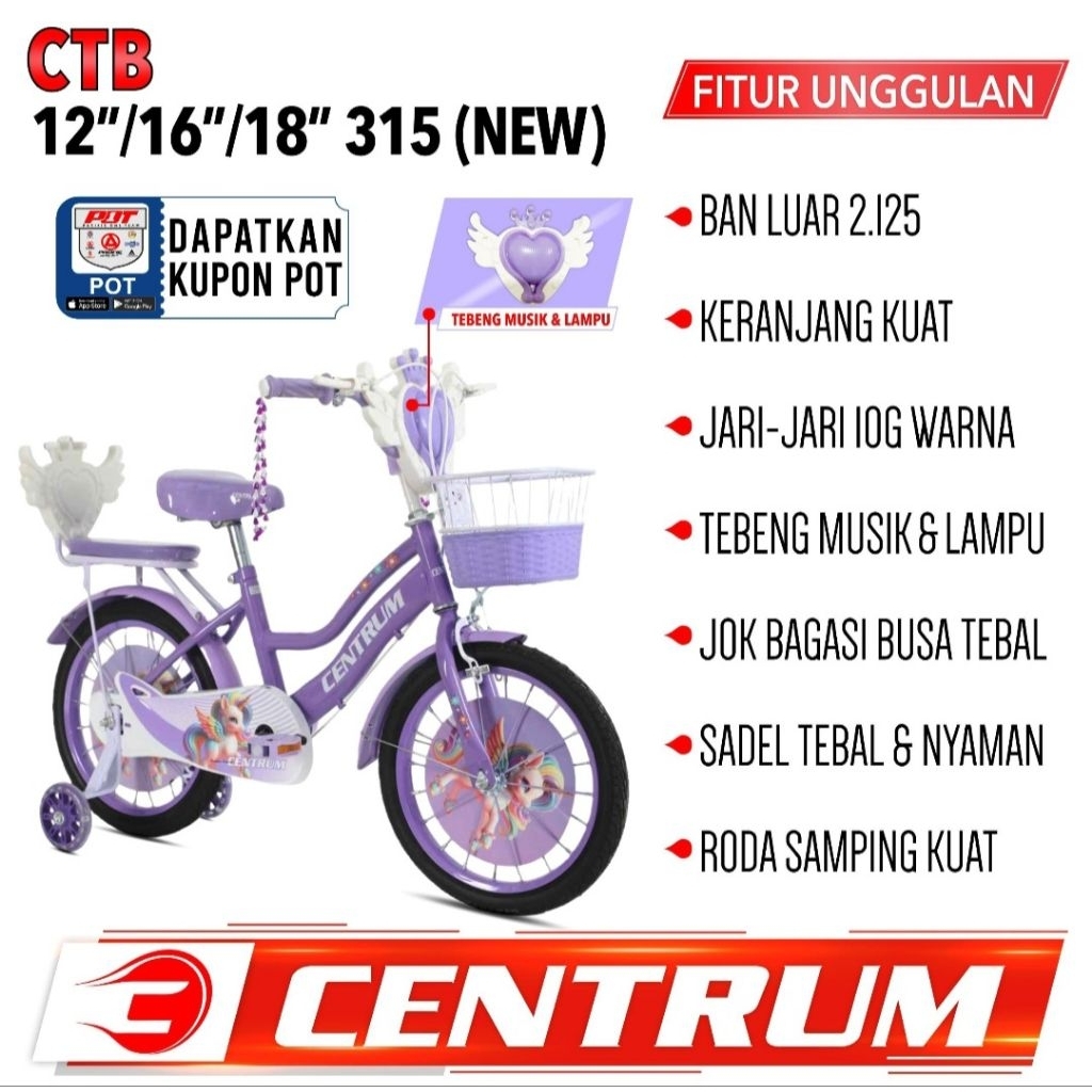 Sepeda anak perempuan 16 mini centrum