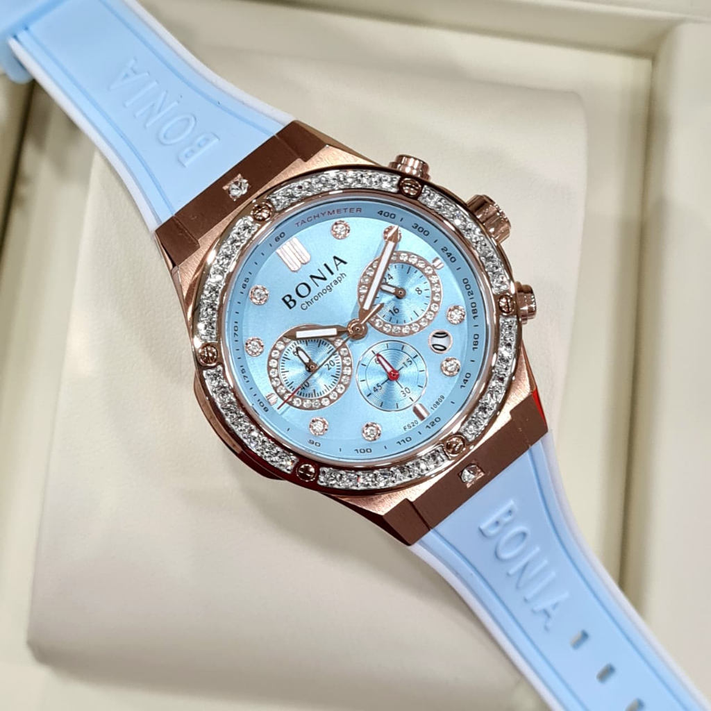 Jam Tangan Wanita Bonia BnB 10809 Strap Rubber Elegan Chrono ORIGINAL