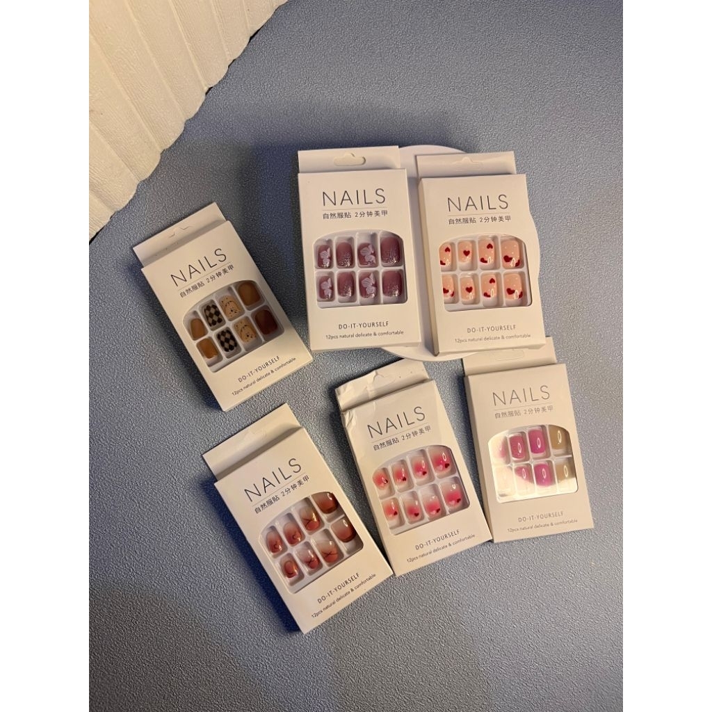 Kuku Palsu Korea Press On Nails 12 Pcs Premium - Fake Nails Motif Lucu Aesthetic - Kuku Palsu Waterp