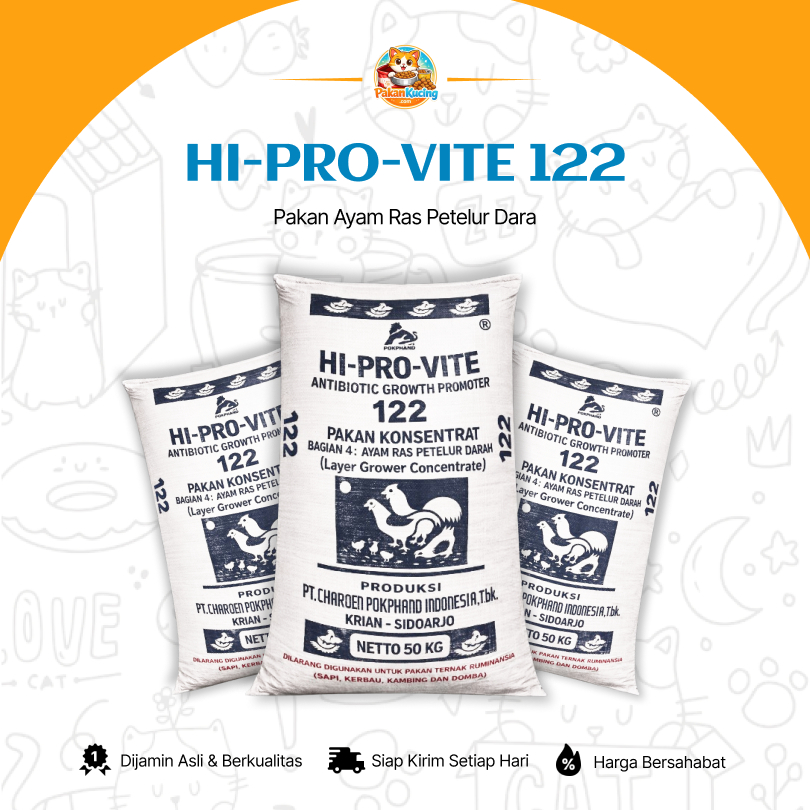 HI-PRO-VITE 122 - Charoen Pokphand | Konsentrat Untuk Ayam Petelur Dara (Grower) | 20KG - 50KG | Pak