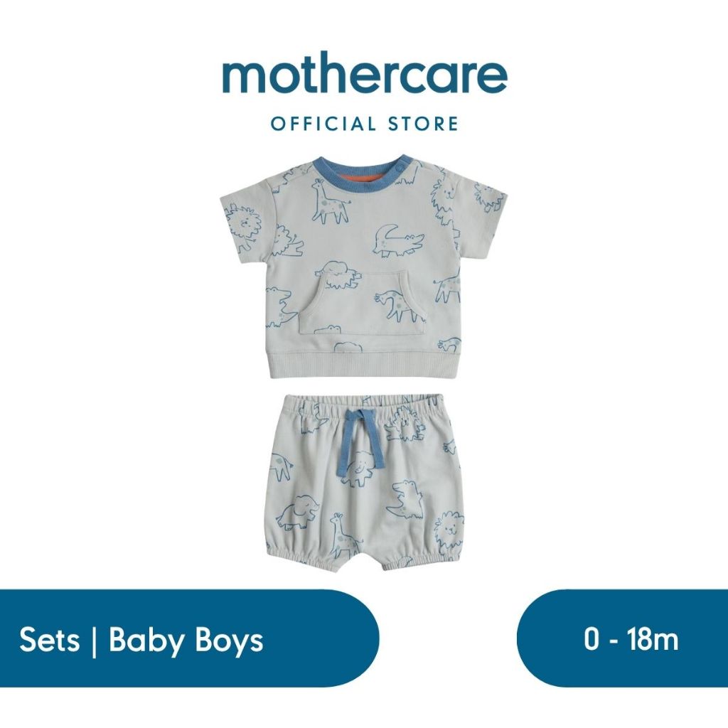 Mothercare Safari Sweatshirt and Shorts Outfit - Set Baju Anak Bayi Laki-laki (Biru)