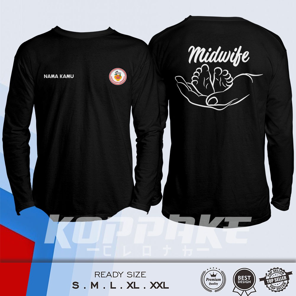Kaos IBI Bidan Midwife  Buah Hati Bunda v2 Gratis Nama Kamu (tanpa sablon bendera) Lengan Panjang Sa