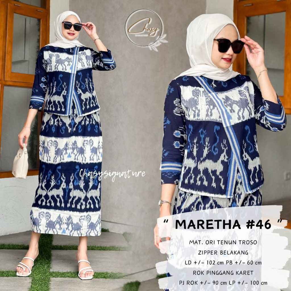 Maretha Setelan Tenun Blouse dan Rok Tenun Troso Ori One Set Batik Tenun OOTD Kondangan Style Modern