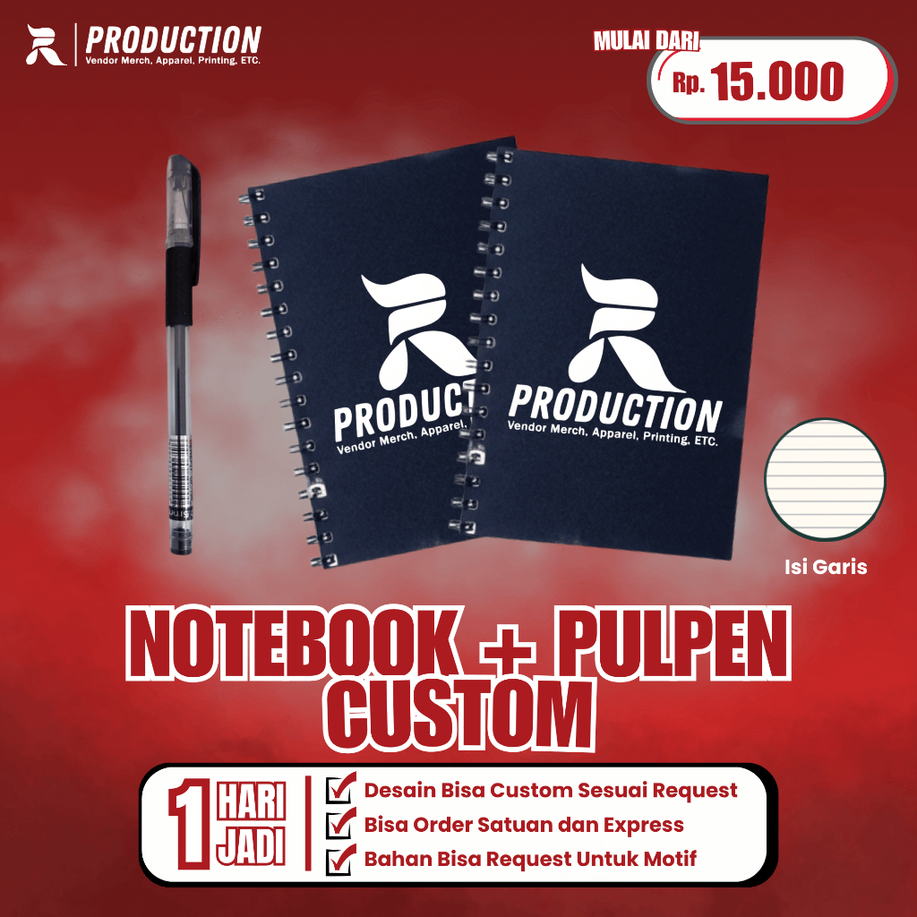 (1 HARI JADI) NOTEBOOK + PULPEN CUSTOM | KERTAS BERGARIS | A5/A6 | SATUAN/GROSIR