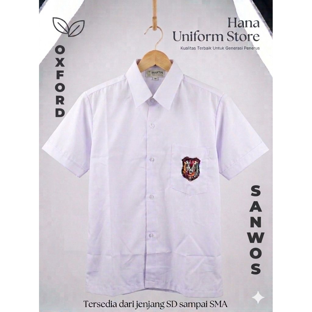 SERAGAM SEKOLAH SD BAJU KEMEJA LENGAN PENDEK (MARTIN), OXFORD SARIWARNA DAN SANWOS