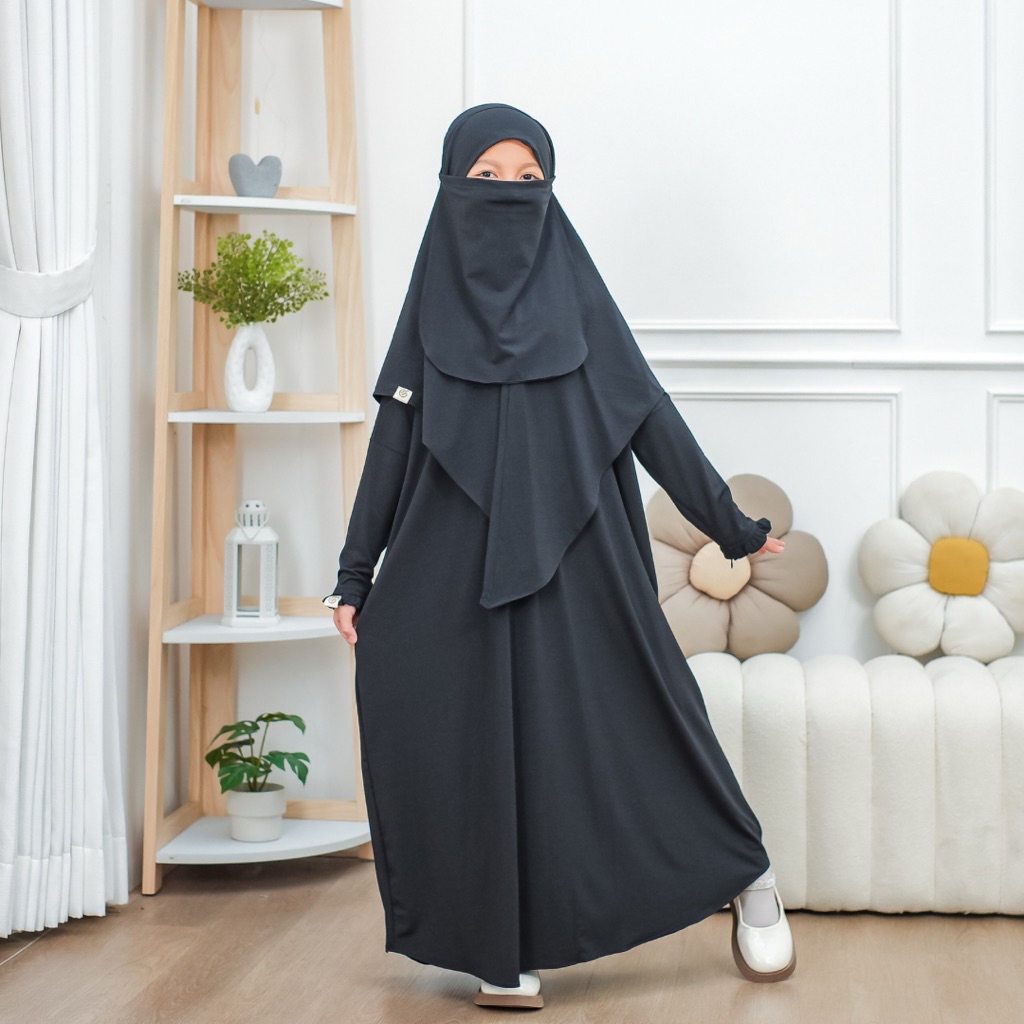LITLLEMA - Pakaian Muslim anak perempuan Yumna abaya set Khiban umur 3-12 tahun Bahan Jersey ity Kor