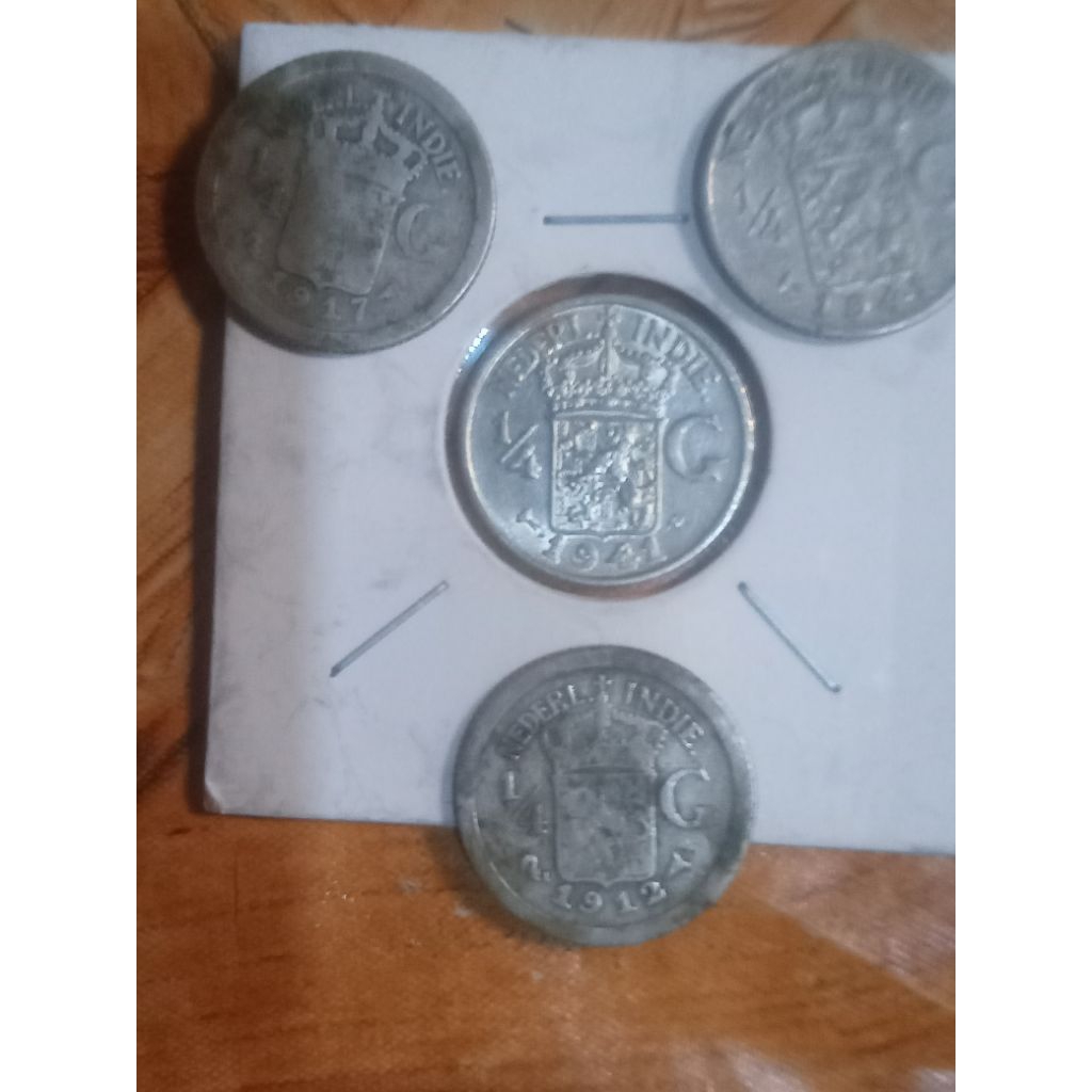 4 pcs coin perak 1/4 gulden asli