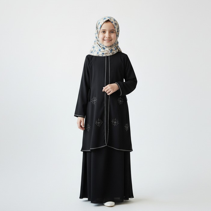 (COD) Gamis Anak Perempuan Warna Hitam Ameera abaya  Kombinasi Swaroski Terbaru Untuk Usia 4 -15 th