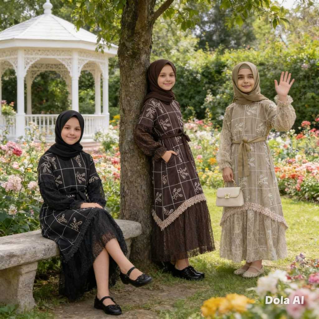 GAMIS MUSLIM  MIX BRUKAT SANTILY ANAK PEREMPUAN USIA 3 - 10 TAHUN / FASHION MUSLIM  ANAK FREE BELT -