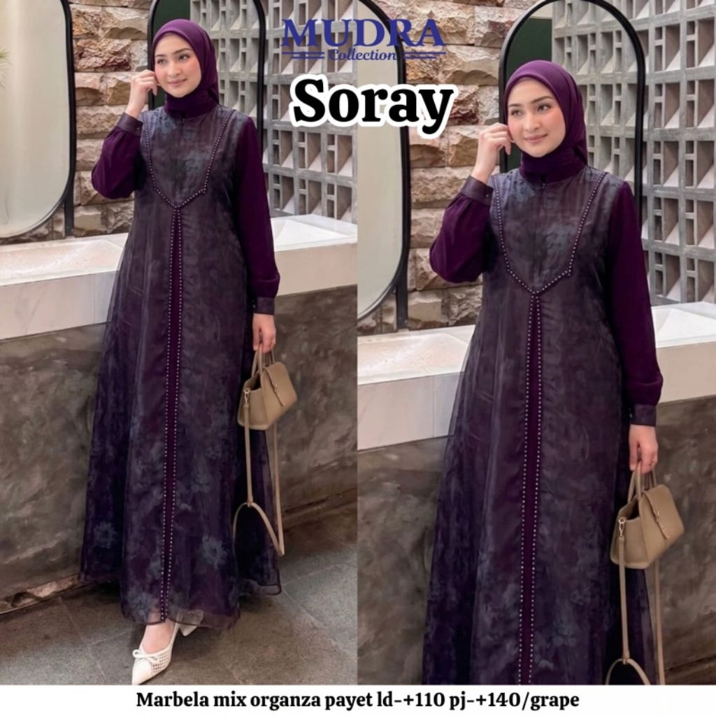 Soray Dress by Mudra - dress marbela mix organza motif premium payet - gamis wanita model terbaru ke