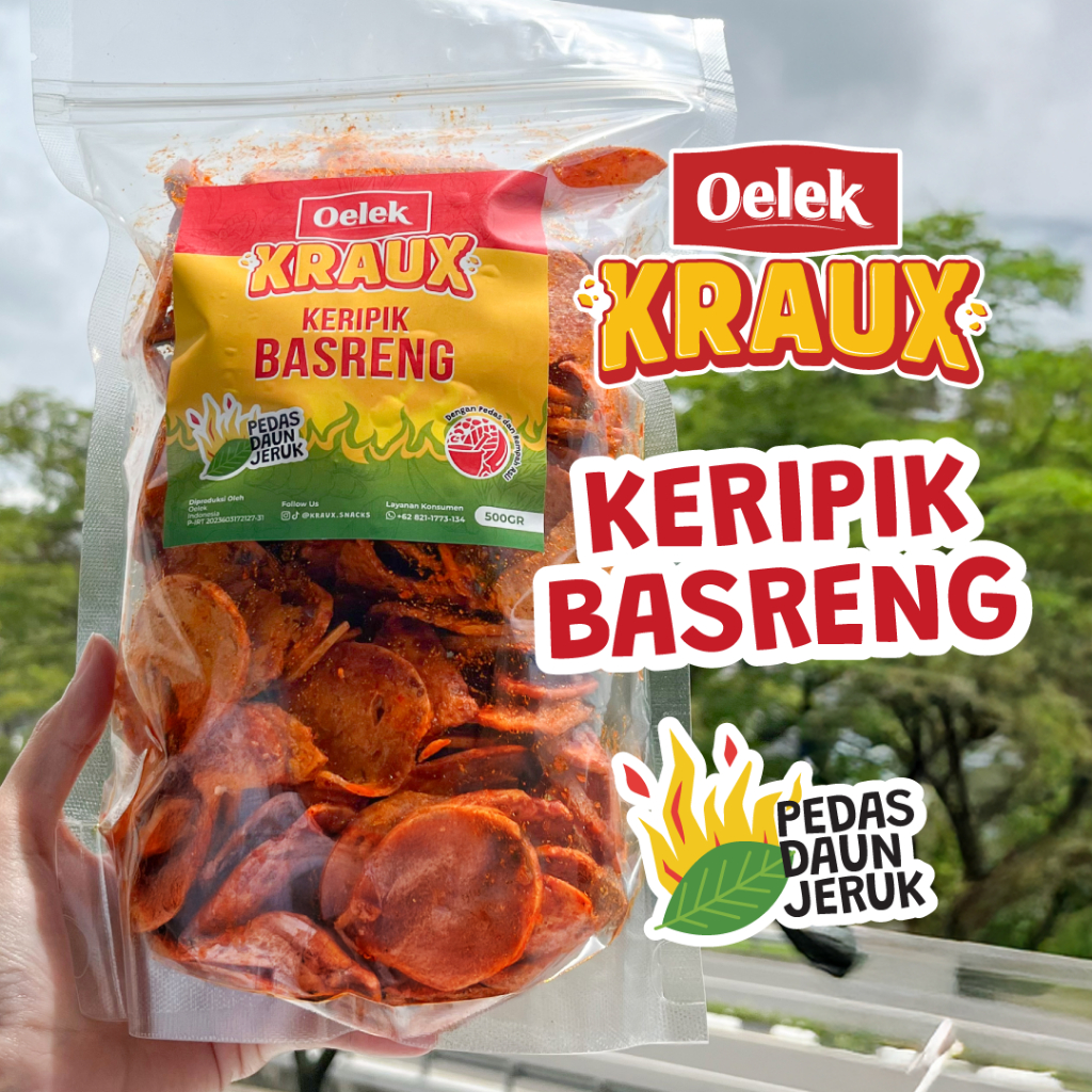 Oelek Kraux Basreng Keripik Daun Jeruk 200 - 500 gram/Bumbu Cikruh/Basreng Keripik Pedas/ Basreng Ti
