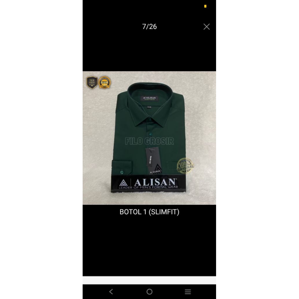 kemeja alisan slim fit original hijau botol
