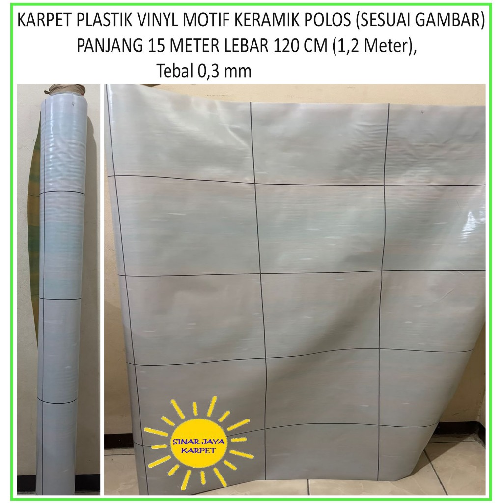 Karpet Lantai Plastik Vinyl 1 ROLL Panjang 15 Meter Lebar 1.2m MOTIF KERAMIK POLOS (SESUAI GAMBAR)