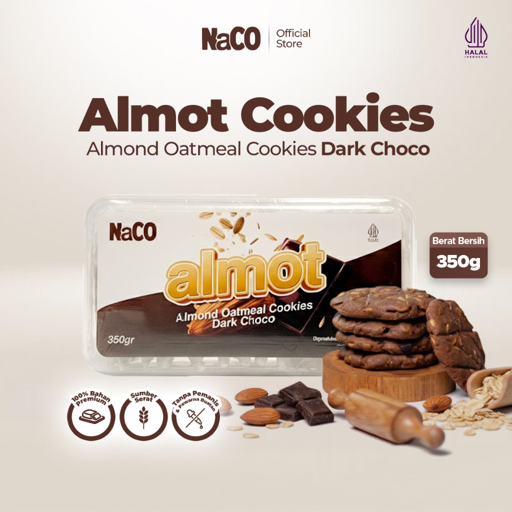 Almond Oatmeal Cookies Almot 350gr | Cookies Gandum Oat Almond Premium Sehat dan Bergizi - by Naco