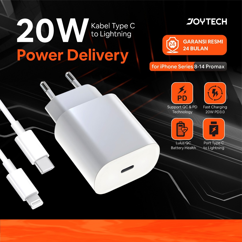 JOYTECH Charger iPhone 20W Fast Charging USB-C to Lightning Adapter + Kabel iPhone 8 11 12 13 14 Pro