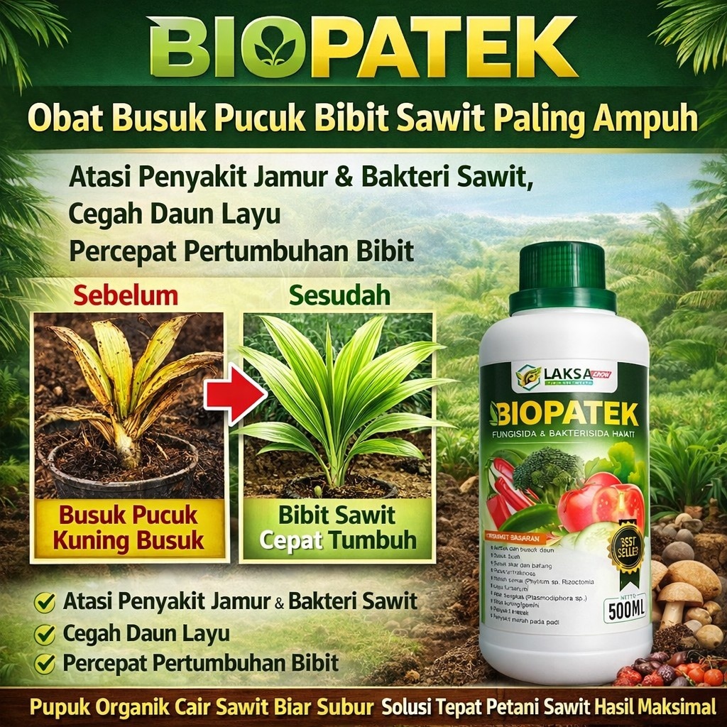 BIOPATEK Obat Busuk Pucuk Bibit Sawit Paling Ampuh | Atasi Penyakit Jamur & Bakteri Sawit, Cegah Dau