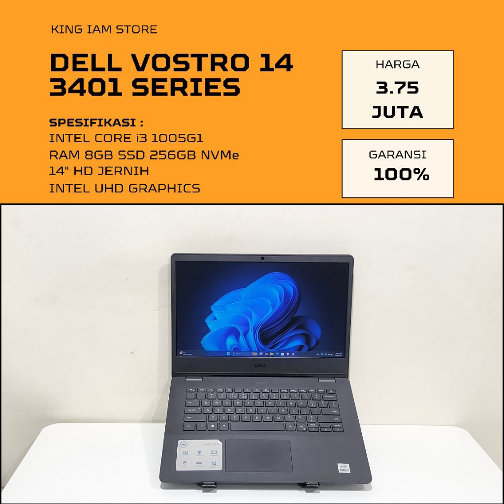 DELL VOSTRO 14 3401 INTEL i3 RAM 8GB SSD 256GB NVMe | LAPTOP KULIAH, LAPTOP KERJA, KING IAM STORE