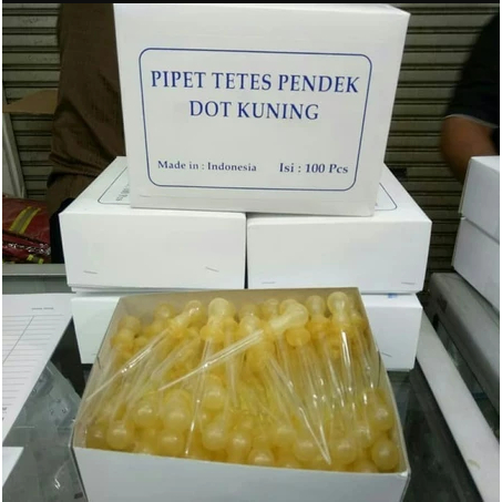 Pipet Tetes Pendek Dot Kuning ( Pipet Kaca )