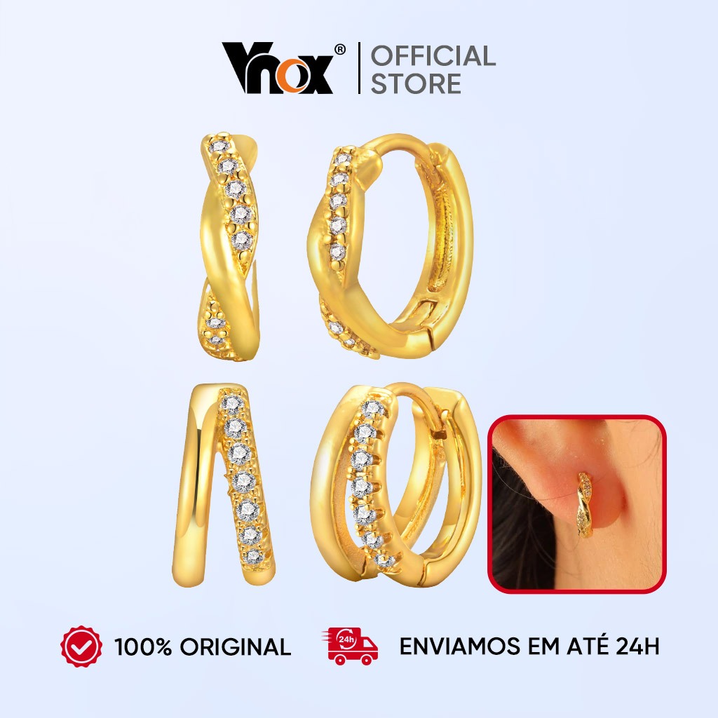Vnox Anting Bulat Hoop Zircon Emas Tindik Wanita Anting Anak Perempuan | Anting Anti Karat Aksesoris