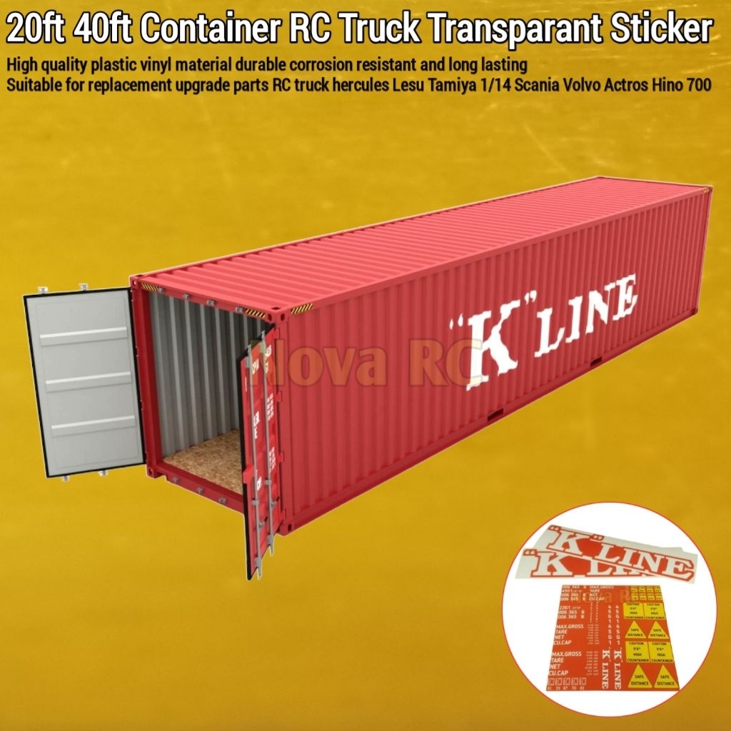 Set stiker Peti kemas 20ft 40ft "K line" cocok untuk aksesoris RC truk 1/14 hercules lesu tamiya Sca