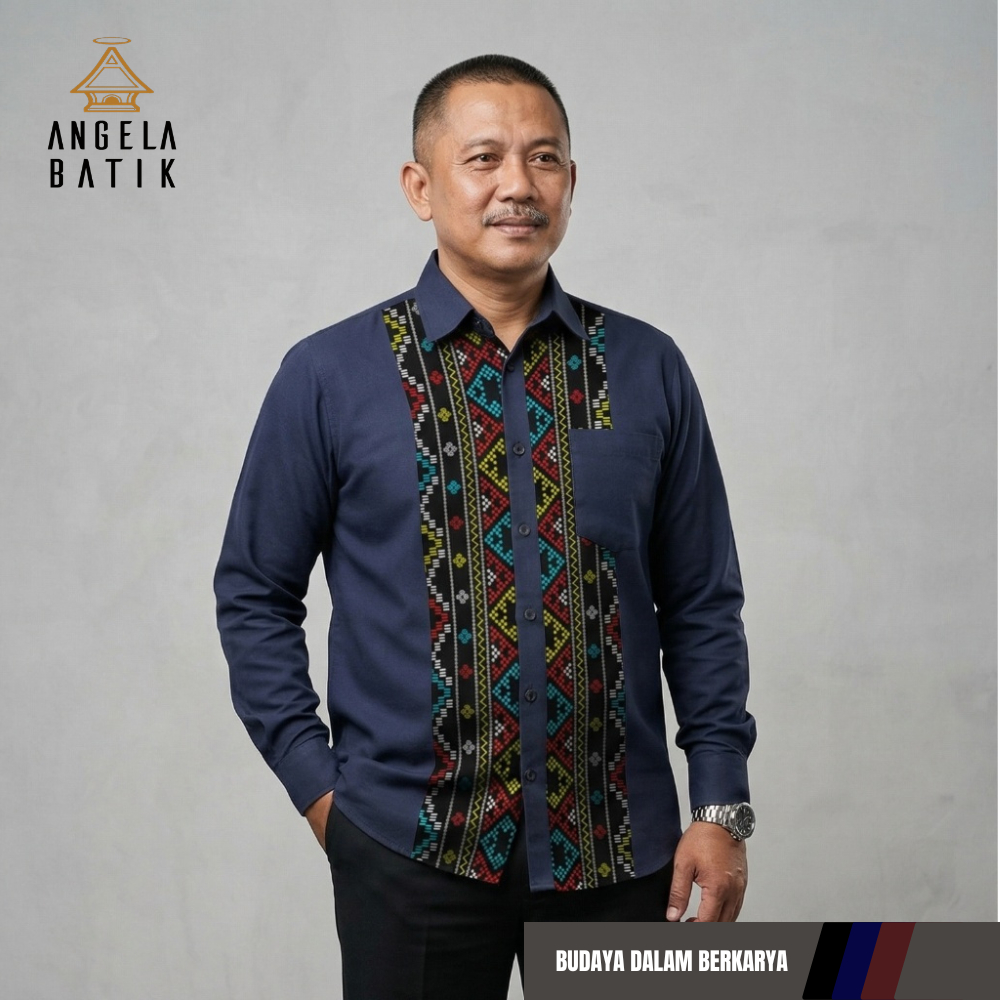 Angela Batik Batak | Kemeja Pria Batik Lengan Panjang Ulos Sadum SD34 | Batik Pria Motif Ulos SE33