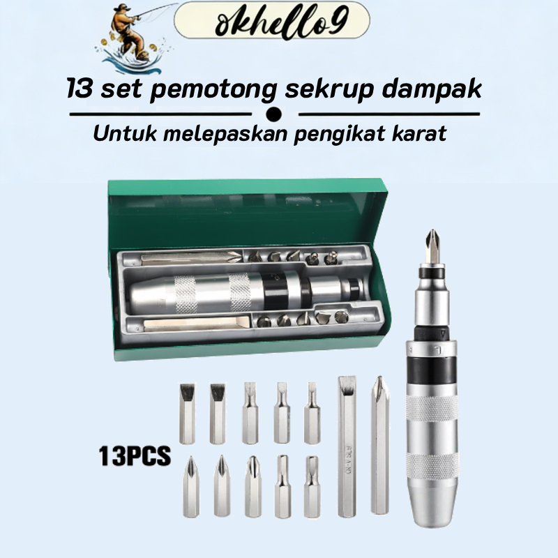 13 PCS Impact Screwdriver Set Manual Impact Driver for Removing Rusted Fasteners Set Obeng Impact 13