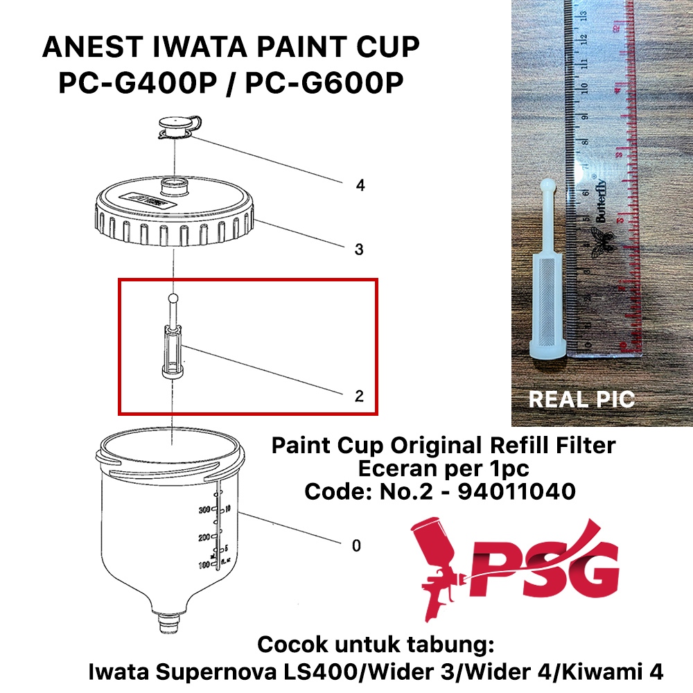 Iwata PC-G400P dan PC-G600P Paint Cup Original Sparepart: No.2 - Cup Filter for LS-400/Wider 3/Wider