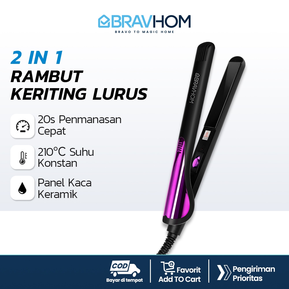 Bravhom Catokan Rambut Hair Straightener Keriting & Lurus Tahan Lama HS02
