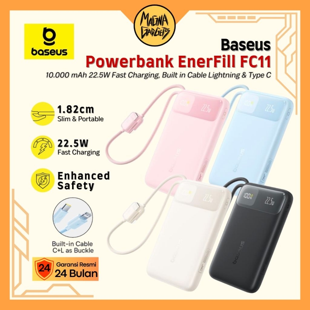 Baseus EnerFill FC11 10000mAh 22.5W Fast Charging Power Bank with Built-in Type- C + Lightning