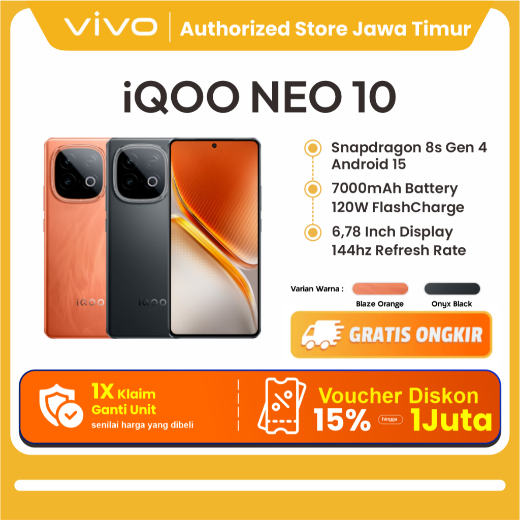 vivo iQOO Neo 10 [BISA NSTAN PENGIRIMAN], 1st Snapdragon 8s Gen 4 + Q1 (Dual Chipset), 7K VC Cooling