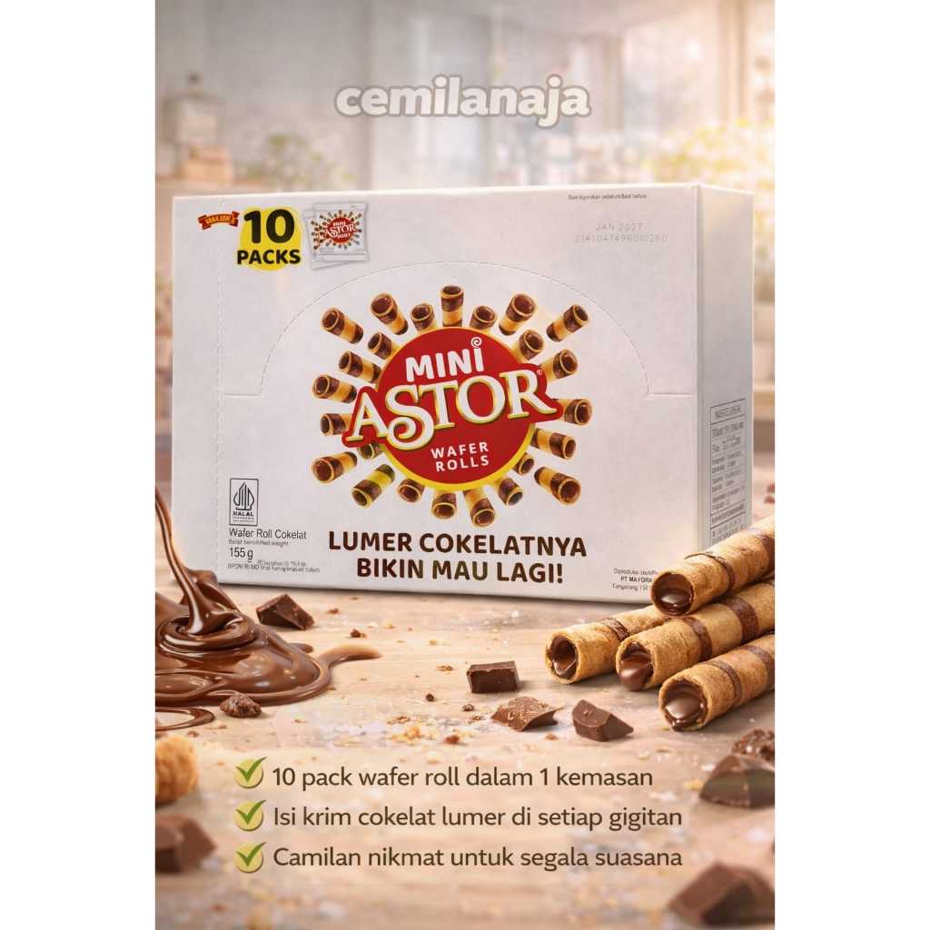 Mini Astor wafer rolls / Astor Mini Coklat (mayora) Box isi 10