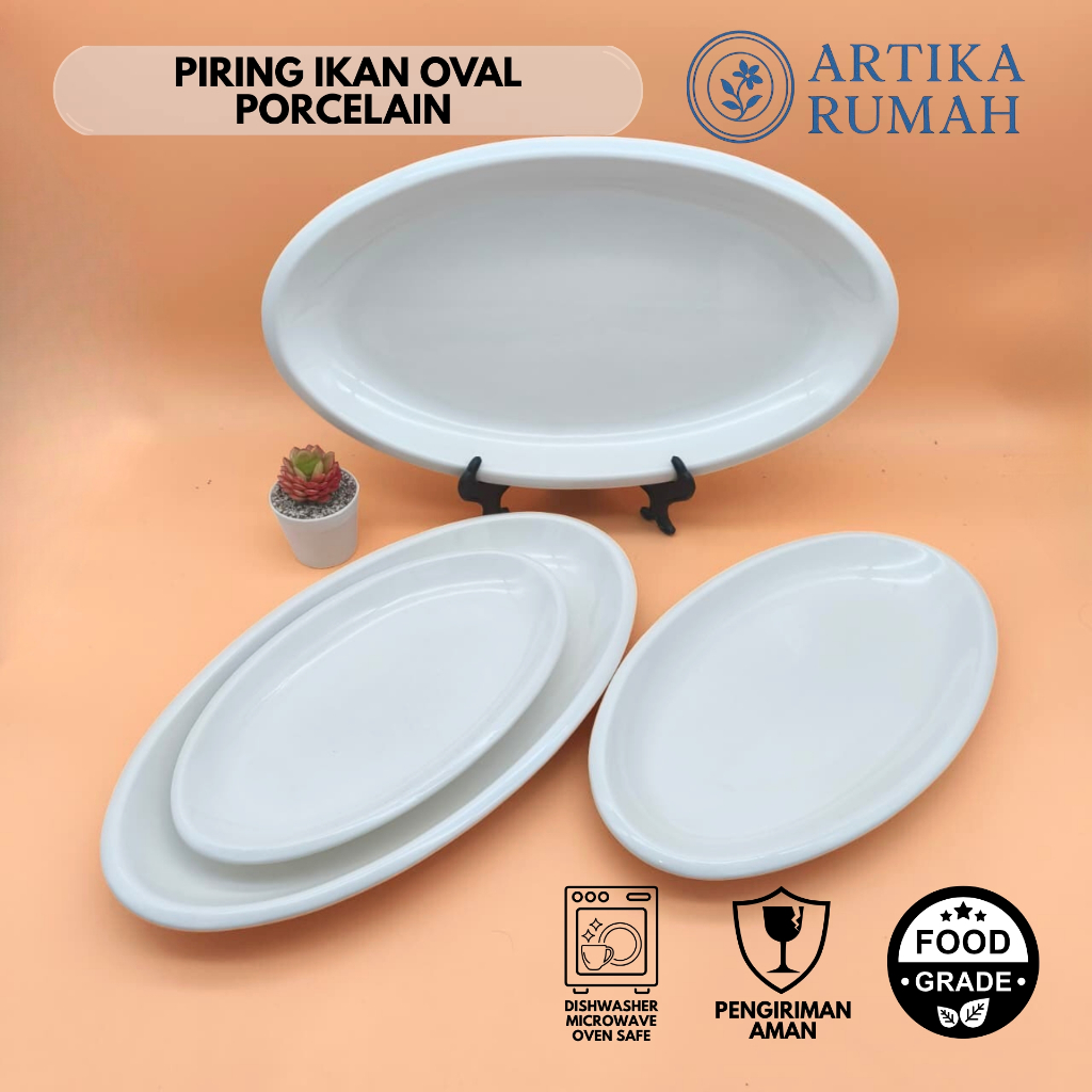 [GROSIR] Artika Rumah Piring Ikan Oval Keramik Porselen Putih | Piring Saji Panjang & Besar