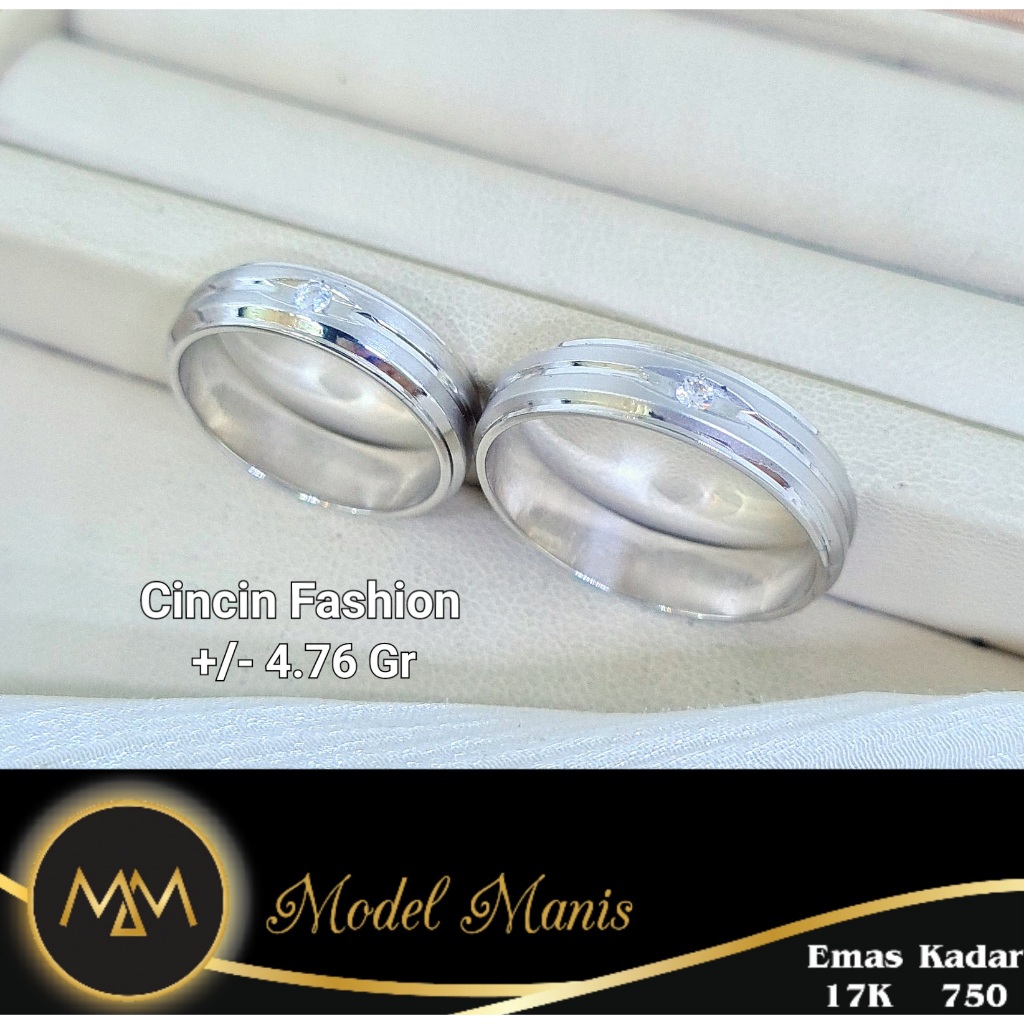 Cincin emas Couple Wedding Ring polos ukir kilap emas putih  750 kadar 17k