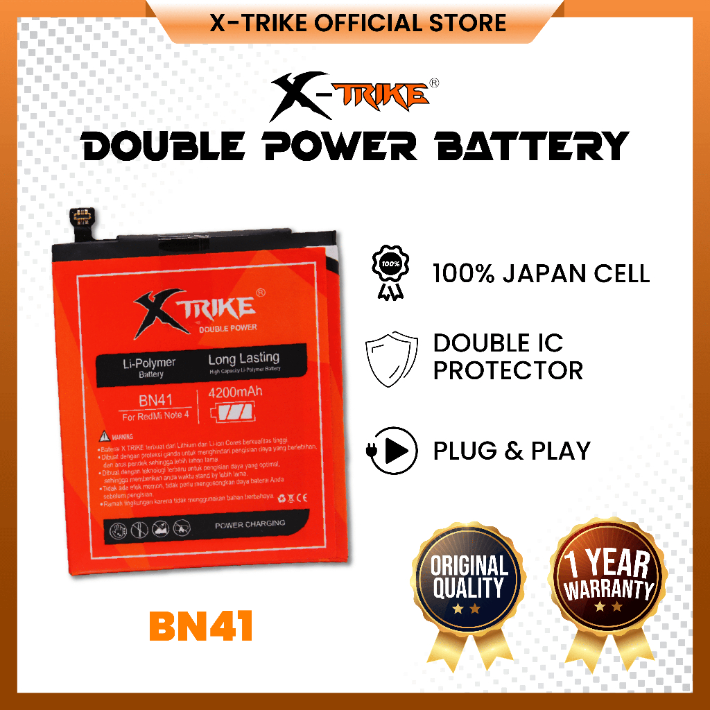 XTRIKE Baterai Xiaomi Redmi Note 4 - Note 4X Mediatek BN41 Double Power