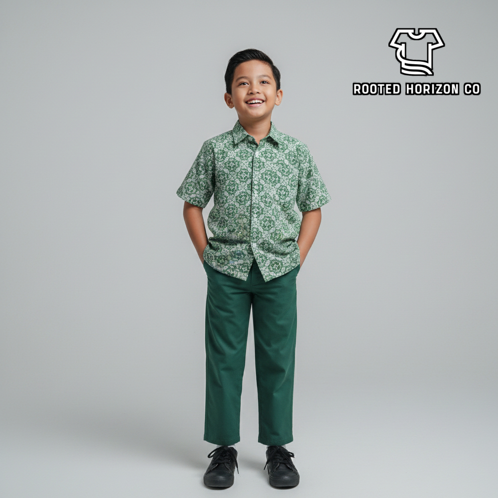 Seragam Sekolah Batik Motif Bunga Nusa Hijau SD/MI