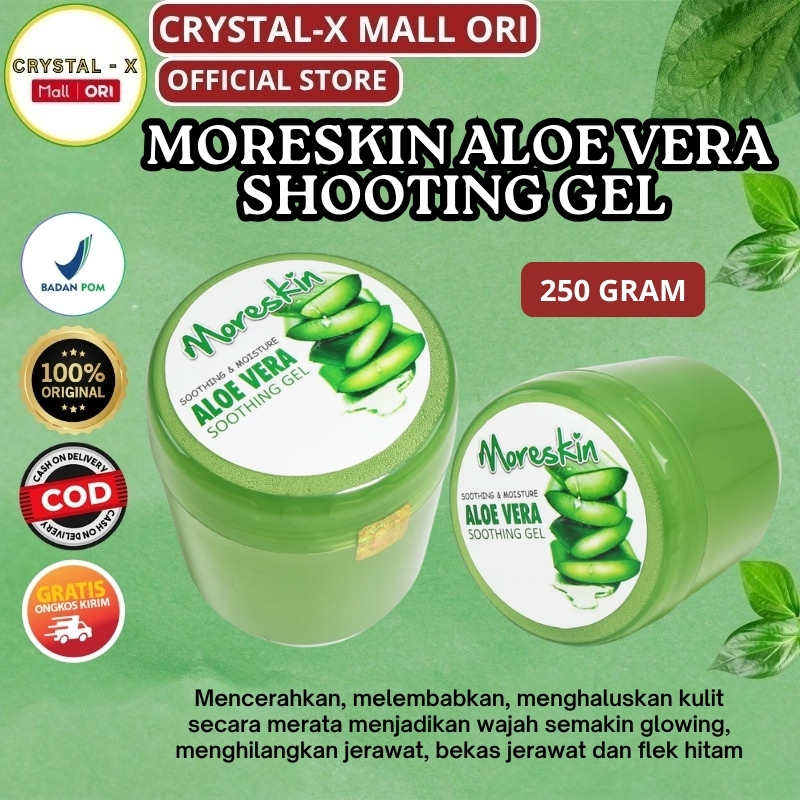 MORESKIN Aloe Vera Gel 250gr & 100gr – Gel Lidah Buaya untuk Jerawat, Rambut & Kulit Sehat
