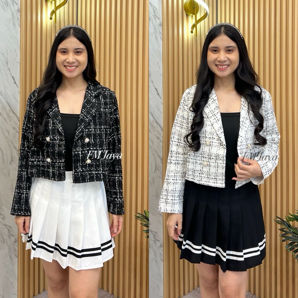 BLAZER TWEED CROP WANITA 666 || ATASAN WANITA LENGAN PANJANG || BLAZER TWEED TRENDY || BLAZER CROP W